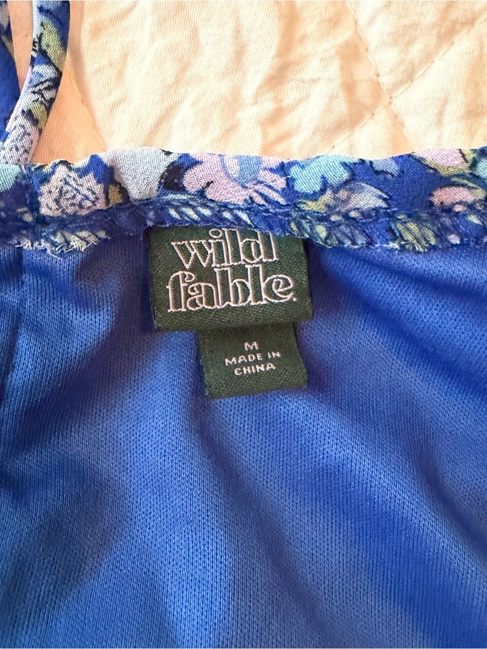wild fable Blue Floral Tie-Front Puff Sleeve Crop Top - Picture 4 of 4